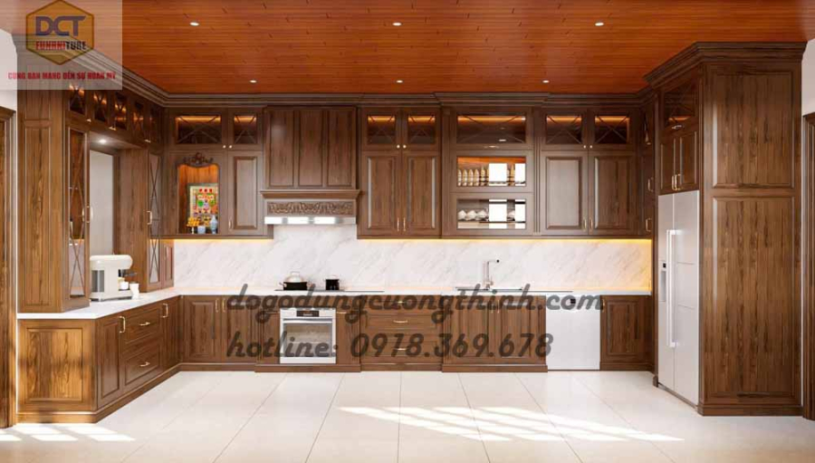 Tủ bếp hiện đại gỗ óc chó cao cấp TB56